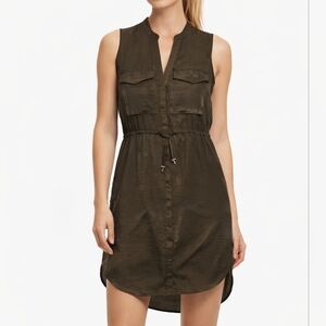 NEW H&M Green Khaki Dress Size 4 Utility Lightweight Silk Summer Casual